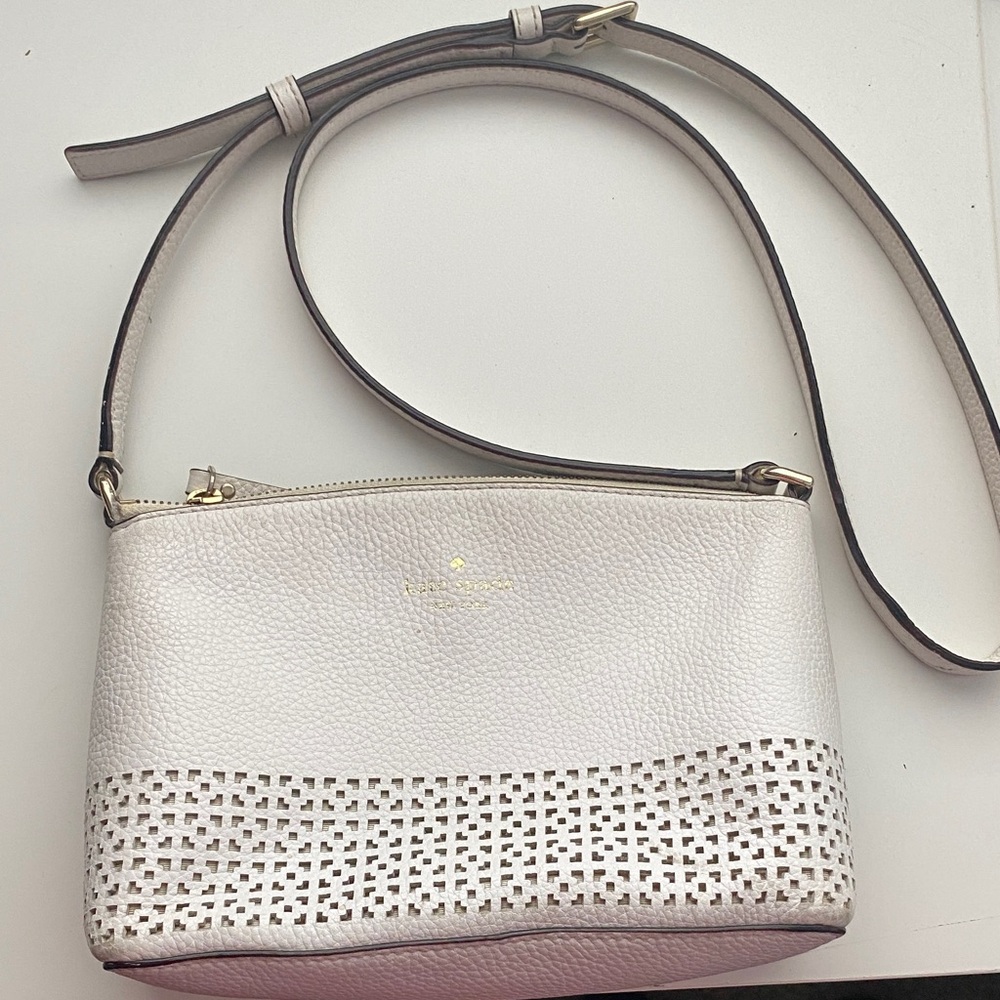 Kate Spade White Crossbody Bag with Woven Detail